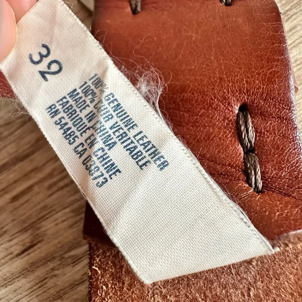 American Eagle Vintage Y2K Brown Leather Belt Silver Logo 32